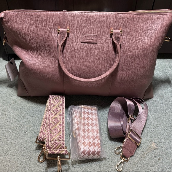 Pom Pom London Leather Weekend Bag with Multi-Straps woodrose - Picture 1 of 6
